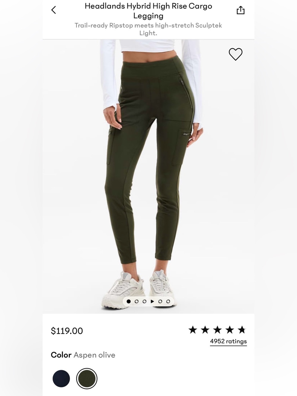 Athleta Aspen Olive Headlands Hybrid Cargo II Tight (Size 16R)